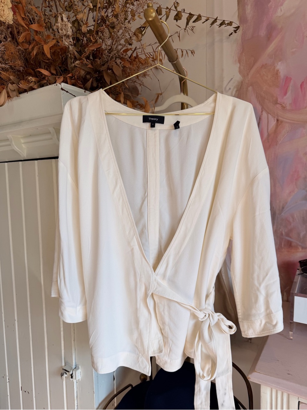 Theory Cream Wrap-Front Women’s Top